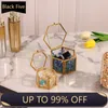 2024 Heksagon Transparent Glass Jewelry Box Wedding Pierścień Wedding Ping