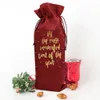 merry Christmas Burlap Wine Bags Christmas Drawstring Bag Reusable Xmas Wine Bottle Covers Xmas Holiday Party Home Storage Gifts J8CZ#