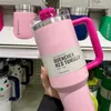 40oz Pink Cosmo Parade Flamingo H2.0 Stainless Steel Tumblers Cups with Silicone handle Lid Straw Car Mugs Keep Cold Travel Water Bottles Valentine's Day With Logo