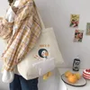 Shoulder Bags Ins Fashion Embroidered Canvas Bag 2024 Summer Soft Cute Duck Pouch Single Go To School Shopping Handbags