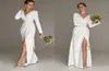 Простое свадебное платье русалки с белым разрезом для женщин с длинными рукавами, гражданское свадебное платье, тонкий элегантный халат с V-образным вырезом De Mariage 206555823