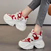 Casual Schoenen 8 Cm Synthetisch Echt Platform Wig Leer Herfst Chunky Sneaker 2024 Lente Laarzen Enkel Vrouwen Hoge Merk Mode