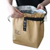 lunch Bag Canvas Drawstring Thermal Insulati and Cold Storage High Capacity Cam Student Office Worker c99W#