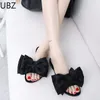 Casual Shoes UBZ Women's Flat Sandals Lady 2024 Bowtie Slides Slipper Flats Sandal Open Toe Summer Shoe Women Sexy Beach Female Footwear