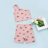 Zestawy odzieży Baby Girls 2pcs Summer Casual Suit Toddler Emwear Cartoon Wydrukowane jedno ramiona Topy Krótkie spodnie 1-5 lat Ubrania