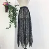 Jupes transparentes sexy dentelle maille jupe femme élastique taille haute longue noire a-ligne pour les filles style coréen