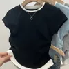 Trajes para hombre y mujer, camisetas ajustadas con cuello redondo, Top de verano con dobladillo Irregular, manga corta sólido, alta resistencia, básica, sencilla y ajustada