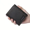 men's Tri-Fold Mini RFID Wallet for Men Genuine Leather Wallet Credit Card Holder x8Hq#