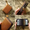 Porte-cartes en cuir véritable Rfid anti-magnétique de grande capacité, style rétro vintage pour portefeuille unisexe Y8u4 #