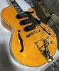 Guitare jaune semi-creuse à six cordes, image réelle, livraison gratuite, en stock