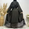 Ethnische Kleidung, schwarze Spitze, offener Abaya-Kimono, Dubai-Kaftan, muslimische Strickjacke, 2024, Maxikleid, Damen-Robe, Kaftan, islamisches Eid Ramadan