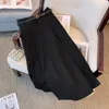 Plussize saia preta feminina profissional bolsos duplos seleção de sete tamanhos com forro solto moda 240321