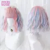 Perruques wtb synthétique lolita de profonde vague Bob Wig avec frange pour femmes courtes noires ombre violets résistantes à la chaleur fibre de cosplay perruques de fête