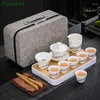 Ensembles de thé cadeau d'affaires service à thé graisse de mouton Jade sac de voyage en céramique plateau pince à serviette de