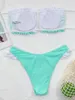 Kvinnors badkläder skarvande bandeau veckade ruched bikini kvinnliga baddräkt kvinnor tvåstycken set bather baddräkt baddam K3678