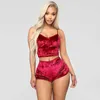 Mulheres sleepwear feminino veludo conjunto de pijama com decote em v sexy pijama noite casa ternos 2 pçs roupas topo shorts feminino lazer homewear