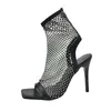 Sandalen Sommer Damen Frau Schuhe zeigen schwarzes Netzgewebe Strass dekorative sexy High Heel Pumps Peep Toe
