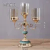 Ljusstake 3headed Luxury Ceramic Metal Glass Candlestick European Retro American Romantic Candlelight Dinner Table Dekorativa ornament