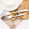 Dinnerware Sets 3Pcs Cake Snack Salad Fork Cutlery Set Fruit Forks Vintage Black Gold Stainless Steel Flatware Kitchen Tableware