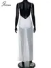 Abiti casual Joskaa Mesh See Through Spaghetti Strap Abito bianco Donna Sexy Side High Split Backless Bodycon Maxi 2024 Party Clubwear