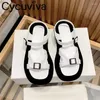 Sandals cuir décontracté appartement pour femmes boucle blanche Chaussures d'été confortables