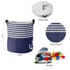 Laundry Bags Blue White Stripes Anchor Dirty Foldable Waterproof Home Organizer Clothing Children Toy Storage Basket