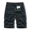 Men's Shorts Striped Summer Casual Short Men Safari Style Mid-waist Knee Length Straight Pure Cotton Breathable Clothing
