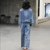 Women's Two Piece Pants Denim Wide Leg Suit Women 2024 Spring Autumn Short Jacket Jeans 2PCS Large Size Loose Elegant Outfit 224