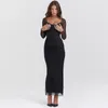 Beach Cover Up Dress Women Clothes Bikini Set For Sexy Neck Cut Mesh Long Sleeve Slim Fit Buttock Slit Solid Spandex Swimsuit