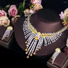 Halsband örhängen set cwwzircons glänsande dubai gul kubik zirkoniums stora uttalande tassel dropp bröllop brud party dräkt t737