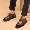 Dress Shoes Vintage Italian Mens Brogues Formal Luxury Genuine Leather Handmade Fashion Elegant Black Wedding Social Derby Man