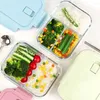 Boîte à déjeuner en verre avec couvercle, ensemble de vaisselle, Bento rond/rectangulaire pour enfants, conteneur compartiments thermiques pour micro-ondes