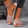 Sandales 2024 Été Étincelant Strass Plat Pantoufles Pour Femmes Mode Extérieur Bout Ouvert Confortable Décontracté Femmes Grande Taille