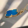 Designer High Version Van Four Leaf Grass Necklace Womens V Gold Thick Plated 18k Rose Large Blue Chalcedony Pendant