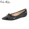 Scarpe casual Onlymaker Donna Fiocco a punta Piatto Elegent Slip On Balletto nero Moda Fiocco quotidiano Elegante