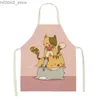 Schürzen Heimküche Kochen Schürze Cartoon Katze gedruckte ärmellose Baumwollwäsche Bunte Schürzen für Männer Frauen Backzubehör Delantal Y240401