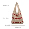 heart Knitted Women's Bag Knit Eco Bag Korean Foldable Shopper Y2K Crochet Rope Shoulder Bag Sweet Knitting Handbag Ins Tote M0QU#
