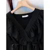 Casual Dresses Women's Dress French Style Elegant Black Ruffles V-Neck Long Sleeve A-Line Short Streetwear för 18-24 år gammal