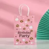 Gift Wrap 5PCS Let's Party Paper Packaging Storage Bag With Handle Pink Bronzing Fashion Wedding Happy Birthday Favors Supplies