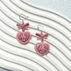 Boucles d'oreilles pendantes à Clip en fraise rose, 1 paire, mode coréenne, modèles de nœud papillon, pour femmes et filles, bijoux goutte d'oreille, cadeaux