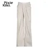 Kadın Pantolon Pixiekiki Asimetrik Twist Düşük Beled Bollgy Sıradan Geniş Bacak Beyaz Siyah Pantolonlar Kadın Giyim 2024 P77-CI40