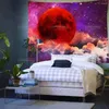 Wandtapijten Rode Galaxy Sterren Tapijt Muur Opknoping Trippy Maan Clounds Tapestrys Y2k Esthetische Kamer Decor Kunst Woondecoratie