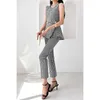 Zweiteilige Damen-Hosen, koreanische Mode, Bürodame, 2-teiliges Set, Damen-Weinlese-Karo-Sommeranzüge, Business-Casual, schlankes Oberteil mit Gürtel, Bleistift