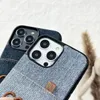 Designer Stylish Phone Cases Luxury Denim Blue Cellphone Cover Case for iPhone 12 13 14 15 Pro Max with Card Holder Mirror