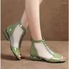 Casual Shoes 2024 Peep Toe Sandals Boots Women PU Leather Summer Mesh Low Heels Back Zip Female Footware