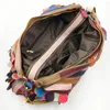 Shoulder Bags Women Fashion Genuine Leather Splicing Stripe Tassels Handbags Casual Double Zipper Bag Crossbody Random Multicolor