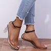 الصنادل 2024 PVC Crystal Open Feed High Cheels Women Women Sharprent Heel Shoes Sandale Femme Sandalias Mujer Plus 42