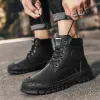 Stövlar Microfiber Side Badge Ankle Boots For Man Impact Toe RUBBE Sole Men's Military Boot Welt Stitching Outdoor Winter Trekking Boots