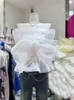 Женские блузки ZZSLUIA Сексуальные топы для женщин 3D цветочные аппликации с оборками по подолу Короткие сетчатые рубашки Модные складки Дизайнерская эластичная рубашка женская