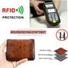 Carteiras de couro genuíno de bloqueio de RFID para homens, titular de cartão de crédito multi -functi de vários functi vintage, mey clipes marrom w97e#